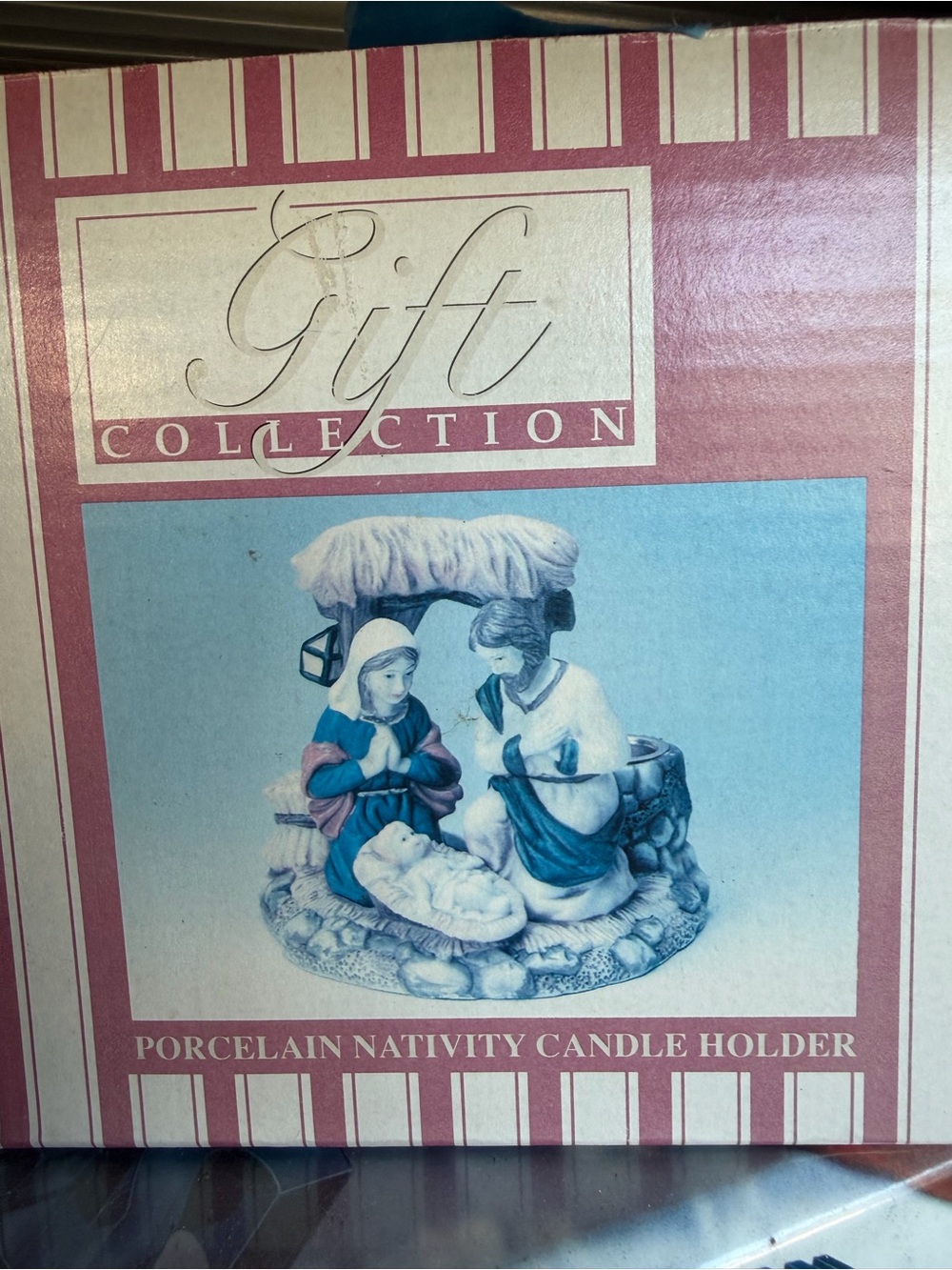 Porcelain Nativity Candle Holder - Blue & Cream